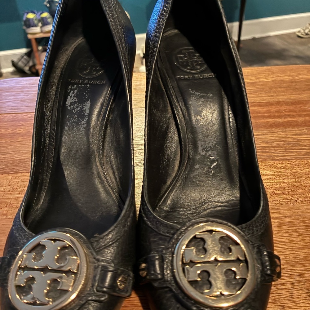 Tory Burch Black Heels with Gold Accents